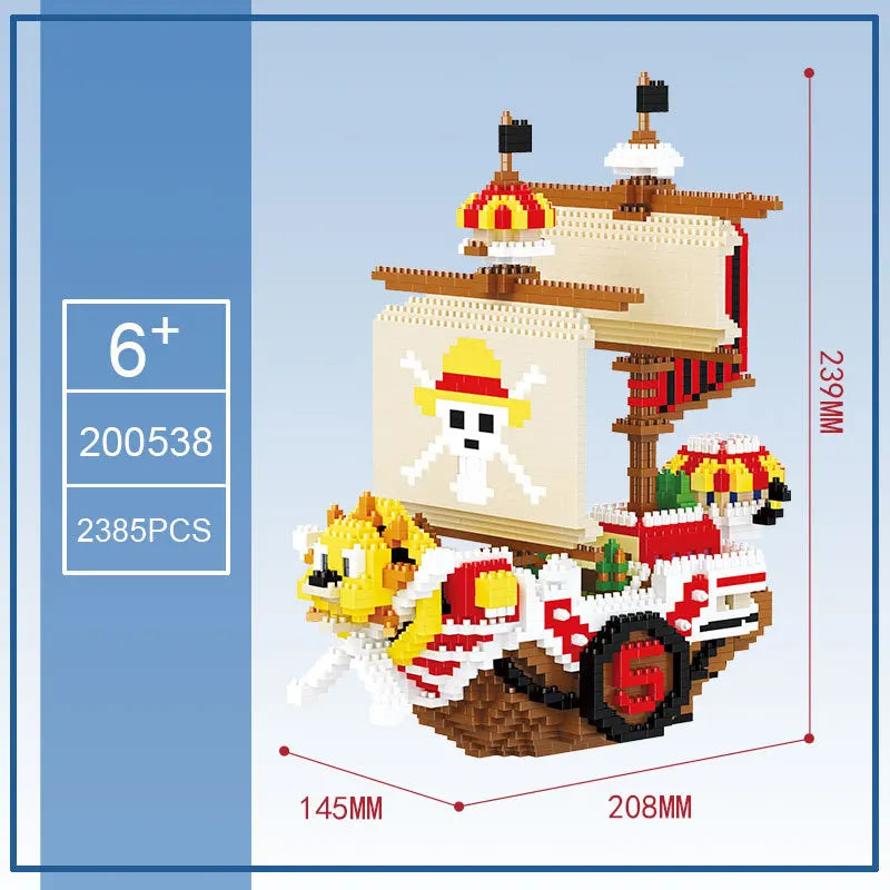 Thousand Sunny-minifiguras de barco de piratas, modelo 3D de bloques de construcción de Anime, juguete para niños, regalo de cumpleaños, 2385 piezas + una pieza