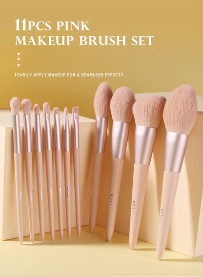 Brochas de maquillaje, 11 piezas, juegos de brochas de maquillaje profesionales, brocha para base, polvos para mezclar, correctores de rubor, juego de brochas de maquillaje para ojos con bolsa de cosméticos de cuero de PU