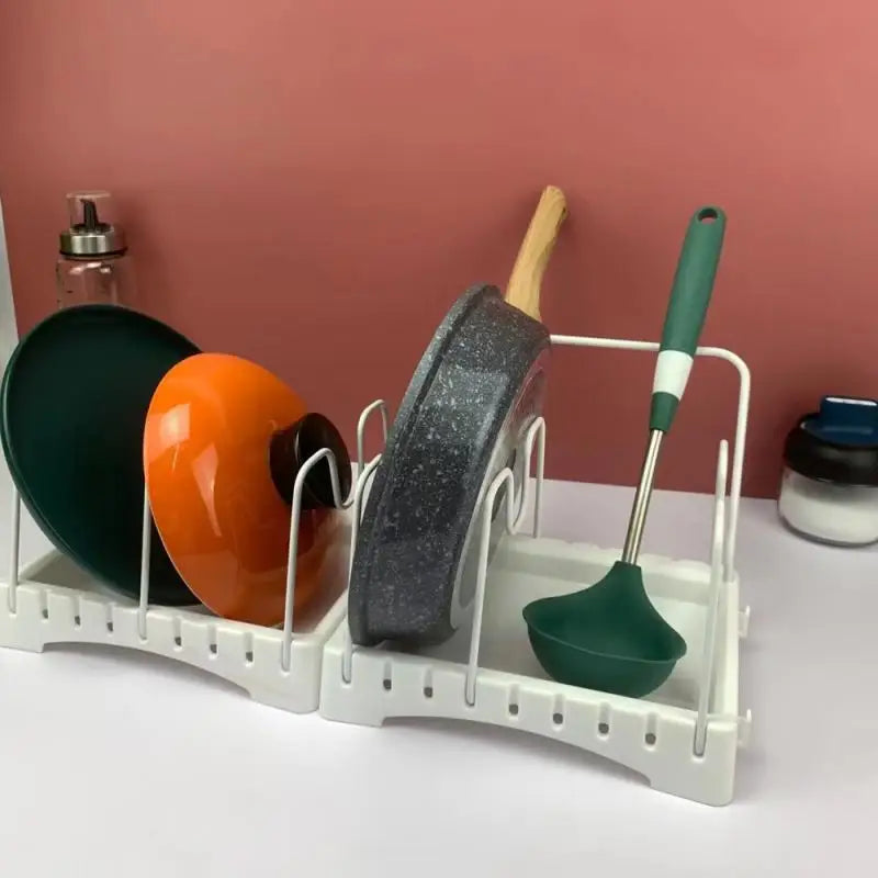 Organizadores para ollas de cocina, duraderos estantes de almacenamiento con espacio ajustable, estante multifunción con barra de toallero, estantes de armario empalmables