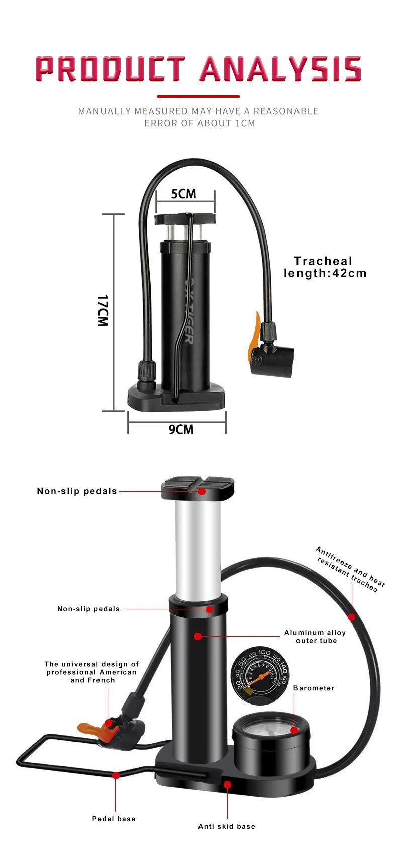 Bomba de aire portátil con manómetro y Cabeza válvula Dual Inteligente, Alta presión 120 PSI,Inflador neumáticos Bicicleta Duradero para Scooter