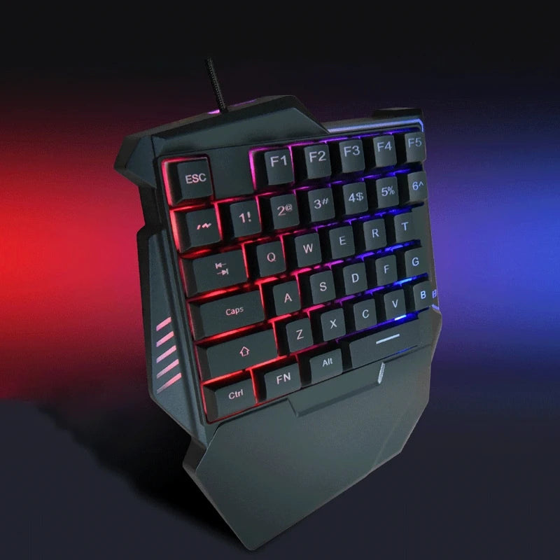 Combo de teclado y mouse para juegos con una sola mano, teclado mecánico RGB retroiluminado con una sola mano con soporte para reposamuñecas, teclado con cable USB y alfombrilla de mouse para PC PS4 Gamer