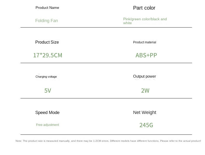 Ventilador Plegable Portátil, Recargable Micro USB Reducción de Ruido