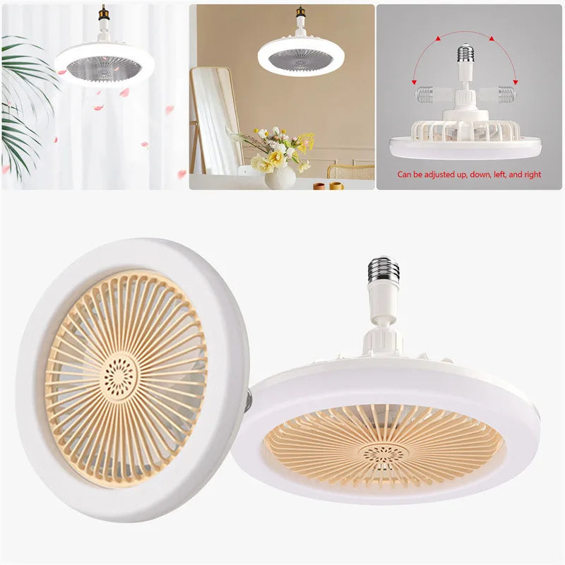 Ventilador de Toma de luz, Ventiladores de iluminación y Techo, Ventilador de Techo con Luces de Control Remoto, Ventilador de Techo enroscado en la Toma de luz, iluminación Regulable-C