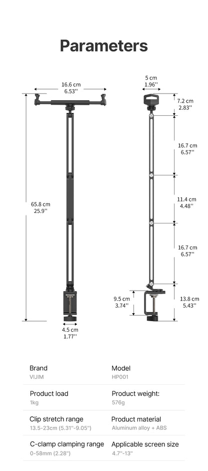 Soporte ajustable multiángulo de 5 ejes giratorio de aleación de aluminio plegable, soporte de video para tableta de 4 a 14 pulgadas