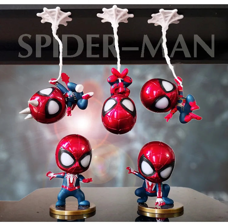 Set de 5 figuras de Spider-Man, modelo de decoración de coche, adorno, juguete para niños, regalos de cumpleaños