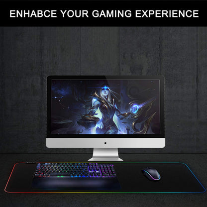 Mousepad Gaming de Escritorio con Luz Led para Teclado y Ratón, Diseño de Goma Impermeable con Base Antideslizante, 14 Luces Circulables, Tamaño de 300x800x4mm