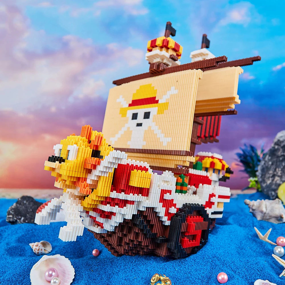 Thousand Sunny-minifiguras de barco de piratas, modelo 3D de bloques de construcción de Anime, juguete para niños, regalo de cumpleaños, 2385 piezas + una pieza