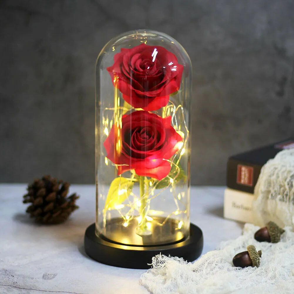 Rosas artificiales con luz LED Diseño con cubierta de acrílico, decoración para boda, navidad, regalos del Día de San Valentín