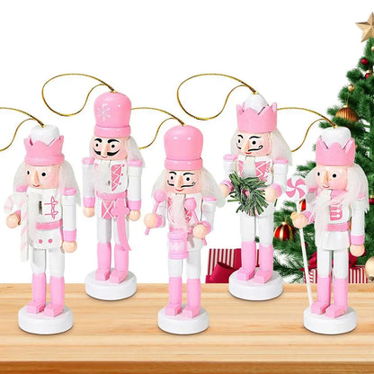 Juego de decoración de Cascanueces de Navidad, 5 piezas, adorno colgante de madera rosa, el mejor juguete de marionetas, figuritas de árbol, accesorio para regalo