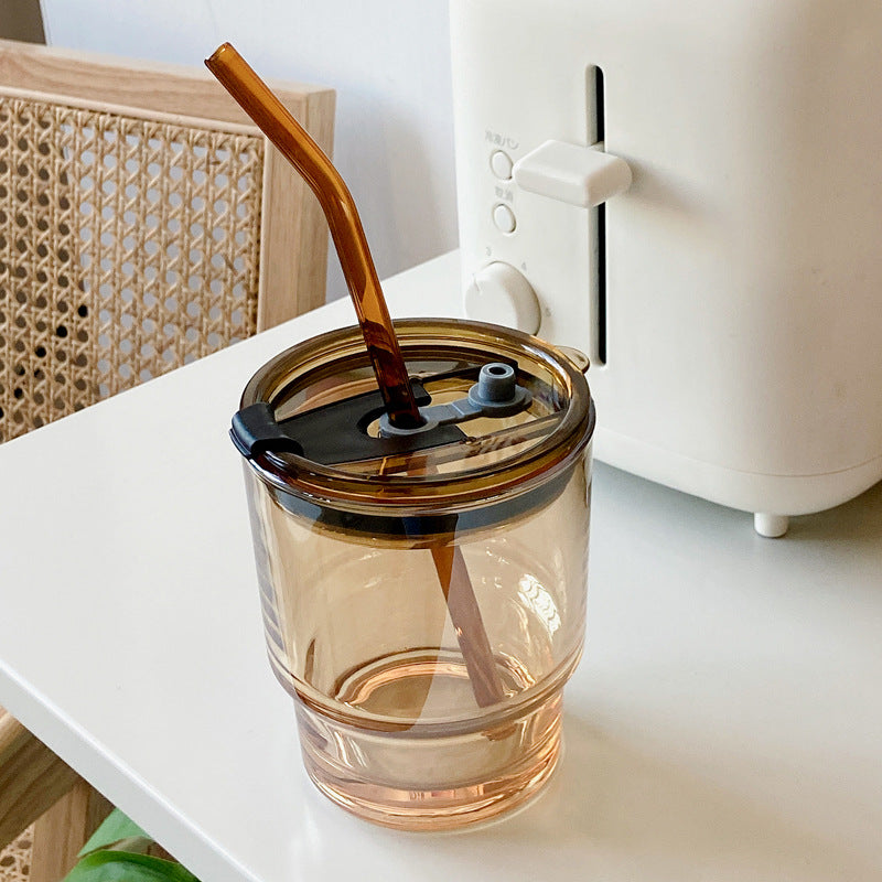 Vaso de vidrio para café helado con popote y tapa sellada, 13 onzas