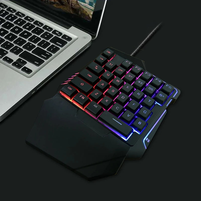 Combo de teclado y mouse para juegos con una sola mano, teclado mecánico RGB retroiluminado con una sola mano con soporte para reposamuñecas, teclado con cable USB y alfombrilla de mouse para PC PS4 Gamer