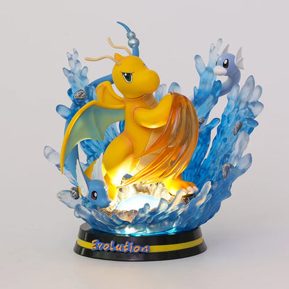 Figura Coleccionable de Anime, Pokemom Evolution Charizard Greninja Mewtwo Slowpoke Gengar Eevee Ornamenta de PVC con Luz LED Incluida