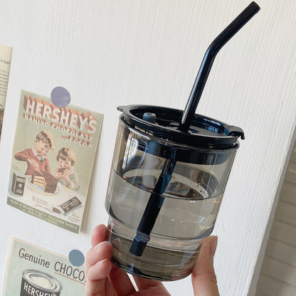 Vaso de vidrio para café helado con popote y tapa sellada, 13 onzas