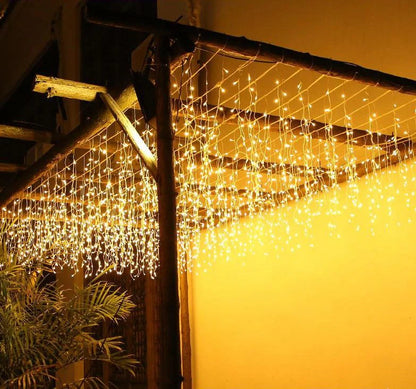 Luces LED de Navidad, 192L 6M LED de hadas extensibles, cortina con 8 modos, luces colgantes para decoración de ventanas de techo, fiesta, blanco cálido