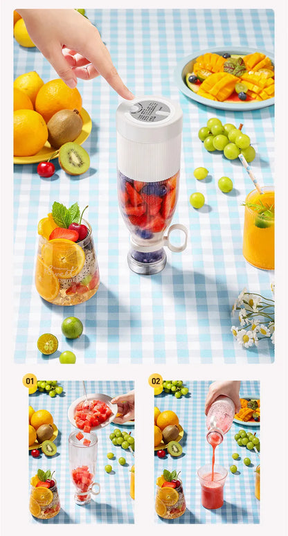 Licuadora portátil de viaje de 350ML, mezclador inalámbrico recargable, Mini exprimidor USB, taza mezcladora de frutas, exprimidor de botellas, Extractor de batidos