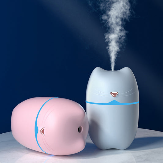 Mini humidificador de aire con orejas de gato, difusor de coche, atomización, dos modos de pulverización, pulverizador de niebla fría con luz de 7 colores para la oficina del coche, 260ml