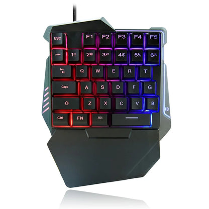 Combo de teclado y mouse para juegos con una sola mano, teclado mecánico RGB retroiluminado con una sola mano con soporte para reposamuñecas, teclado con cable USB y alfombrilla de mouse para PC PS4 Gamer