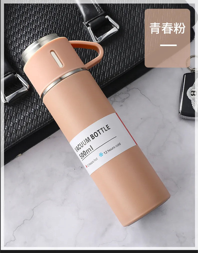 Juego de termos de café de 500 ml con 2 tazas diseño de acero inoxidable para café, bebidas calientes y bebidas frías