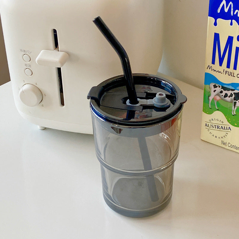 Vaso de vidrio para café helado con popote y tapa sellada, 13 onzas