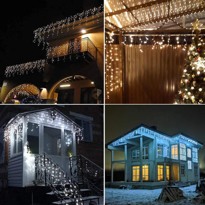 Luces LED de Navidad, 192L 6M LED de hadas extensibles, cortina con 8 modos, luces colgantes para decoración de ventanas de techo, fiesta, blanco cálido