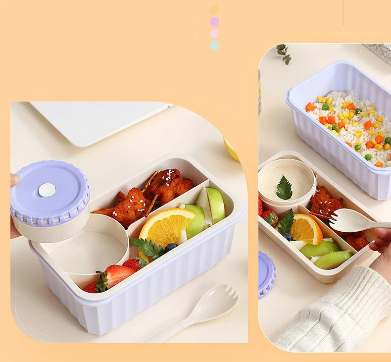 Fiambrera de doble capa de plástico para niños, caja grande Bento para trabajadores de oficina con compartimentos, contenedor de alimentos, cuencos portátiles para ensaladas