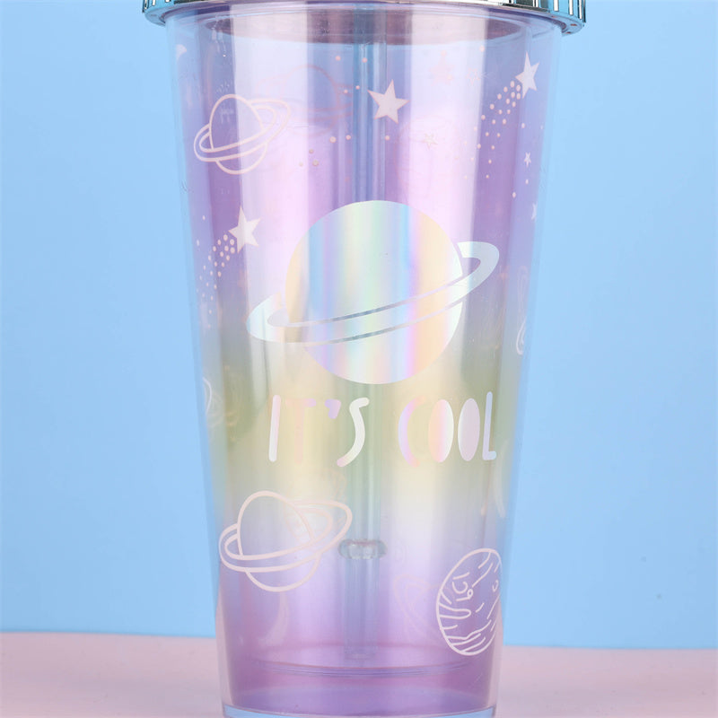 Vaso con pajita de 380ml para jugo, leche, té y café con diseño de plástico reutilizable