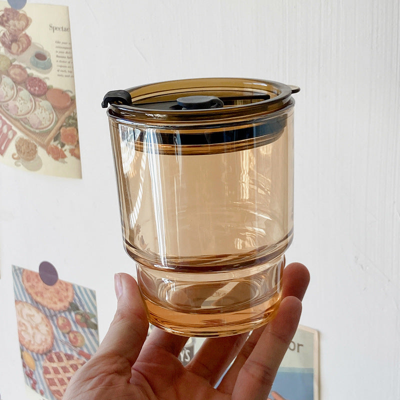 Vaso de vidrio para café helado con popote y tapa sellada, 13 onzas