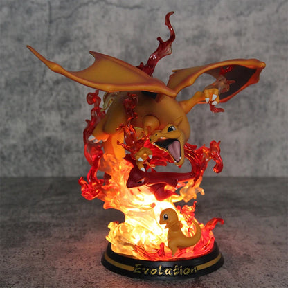 Figura Coleccionable de Anime, Pokemom Evolution Charizard Greninja Mewtwo Slowpoke Gengar Eevee Ornamenta de PVC con Luz LED Incluida