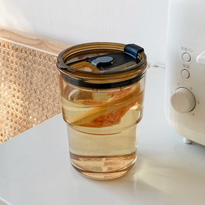 Vaso de vidrio para café helado con popote y tapa sellada, 13 onzas