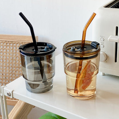 Vaso de vidrio para café helado con popote y tapa sellada, 13 onzas