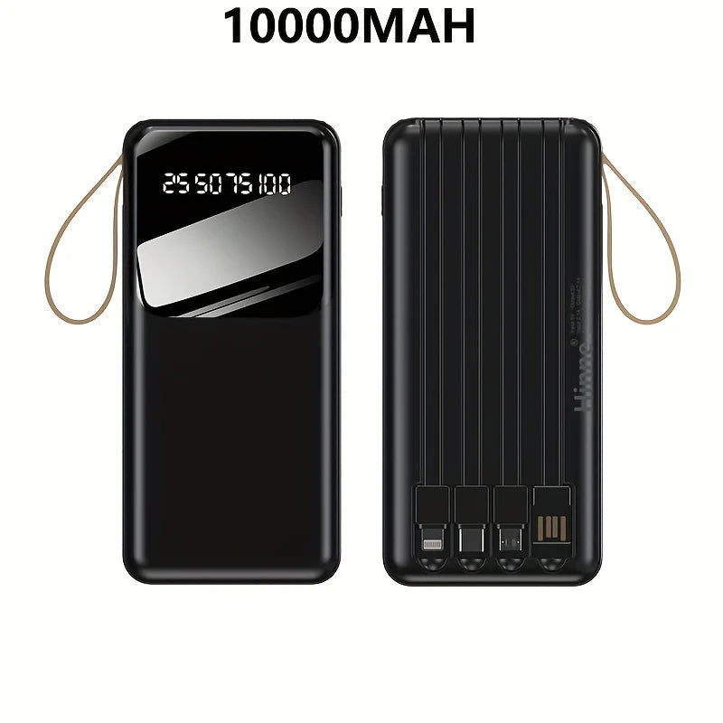 Power Bank Portátil Con Pantalla LED KT-0412 Indicadora de Carga, 10000mAh, 4 Cables Integrados, Carga Rápida  Compatible con iP, Xiaomi, Huawei, Android