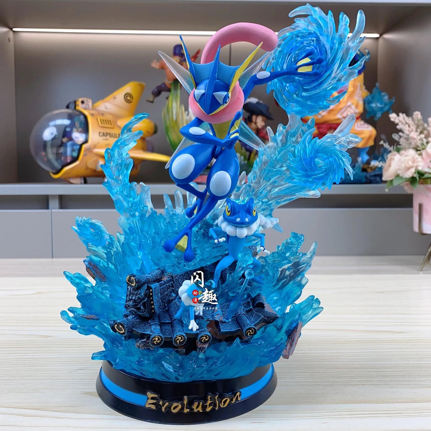 Figura Coleccionable de Anime, Pokemom Evolution Charizard Greninja Mewtwo Slowpoke Gengar Eevee Ornamenta de PVC con Luz LED Incluida